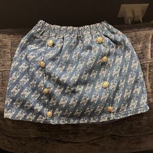 Blue Patterned Skirt with Gold Buttons